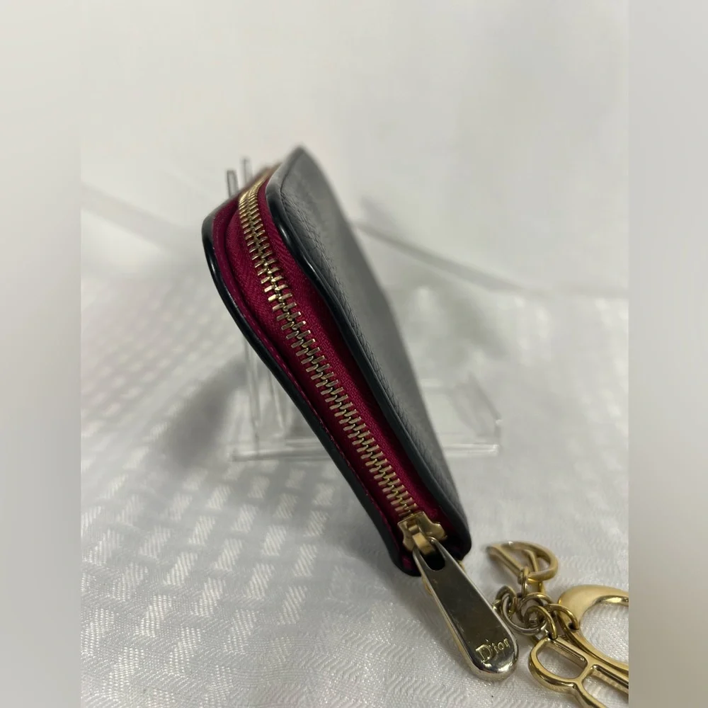 1009: Christian Dior Diorissimo Leather Zip Continental Wallet Black Fuchsia